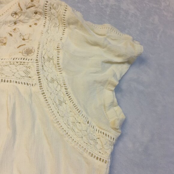 Caffe Marrakesh Blouse Shirt Top 2X Womans Plus Ivory Cream Floral Embroidered - Picture 12 of 13